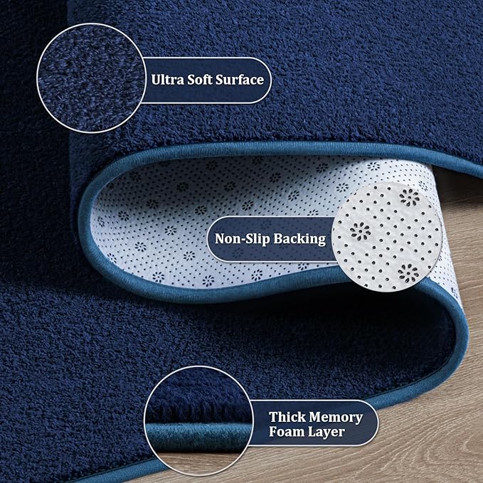 Runner Rug for Hallway, 2x8 Feet Non-Slip Washable Navy Blue Long Area Rug Runners for Hallways Bedroom, Soft Modern Comfy Memory Foam Runner Rugs Indoor Carpet for Kitchen Entrance Living Room