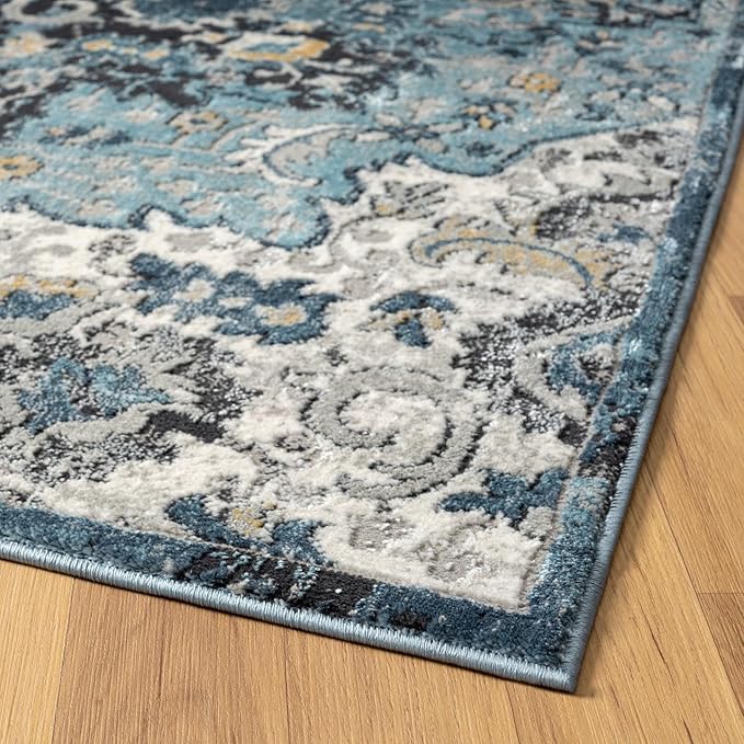 LUXE WEAVERS Moroccan Blue 8x10 Medallion Area Rug for Living Rooms