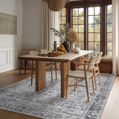Washable Area Rugs 5'x7' Non-Slip Vintage Boho Distressed Fade Resistant Low Pile Carpet for High-Traffic Living Room, Bedroom & Dining Room