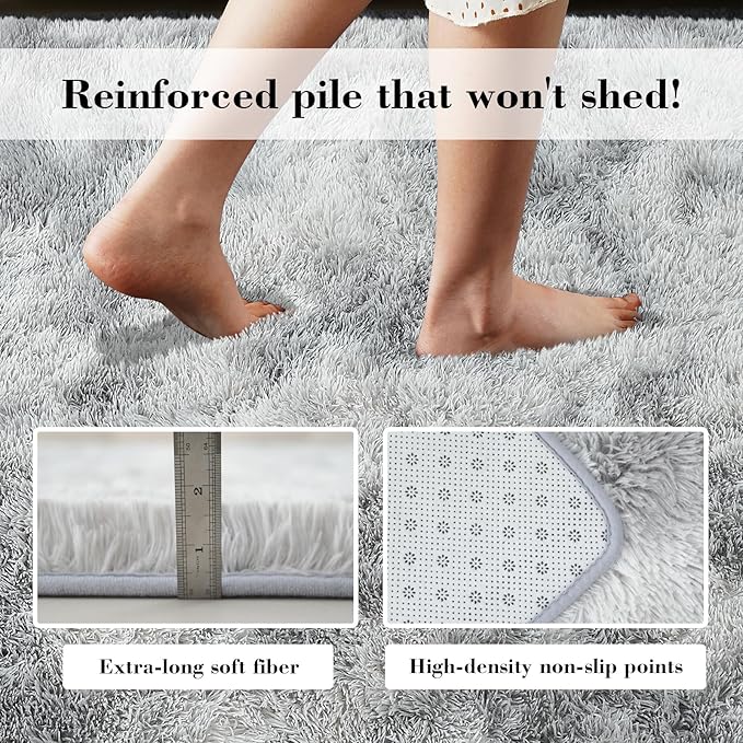 Fluffy Rug Shaggy Area Rug, Mottling Grey 8x10 Area Rugs for Living Room, Large Shag Area Rugs for Bedroom Kids Room Home Decor, Upgrade Anti-Skid Rectangular Fuzzy Rugs