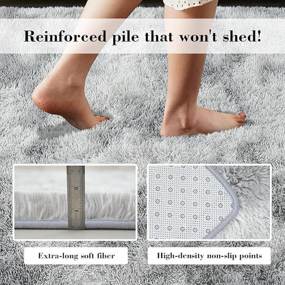 Soft Runner Rugs for Bedroom, Mottling Grey 2x6 Area Rugs Fluffy Rug Shaggy Area Rug Carpet, Bedside Rug for Living Room Bedroom Kids Room Home Decor