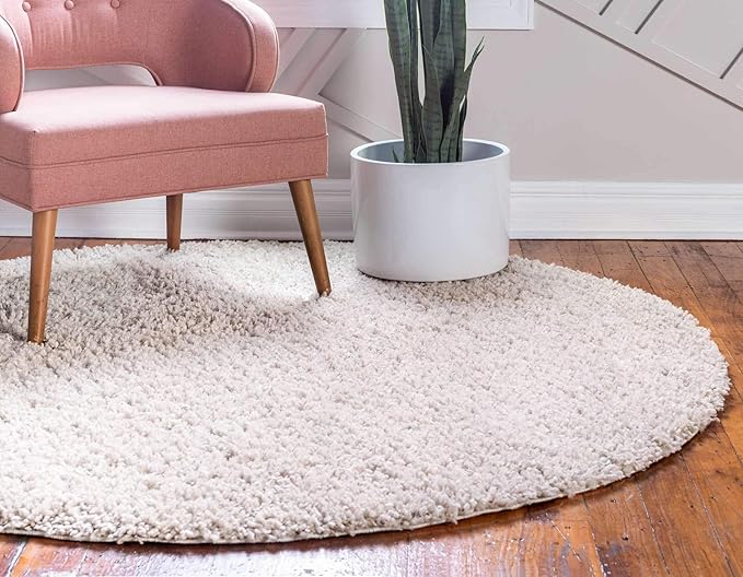 Unique Loom Davos Shag Collection Area Rug - Solid (4' 1" Round, Linen)