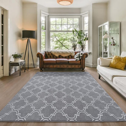 Amearea Fluffy Indoor Area Rug, Soft Trellis Moroccan Rugs for Bedroom, Shag Modern Area Rug for Living Room Kids Room Nursery, Easy Clean, Home Decor Low Pile Carpet, Light Gray 6x9 Feet