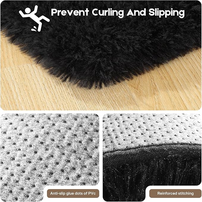 5x7 Black Rug for Living Room Bedroom, Fluffy Large Area Rug Soft Shag Non-Slip Carpet for Kids Boys and Girls Room Dorm Home Decor (5ft x 7ft)