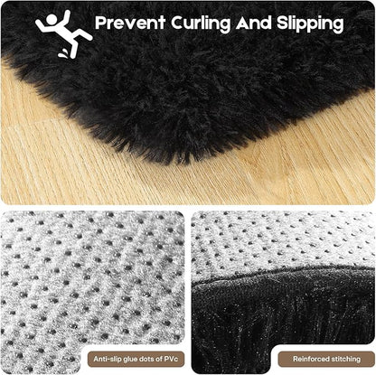 Black Area Rugs 9x12 Living Room Bedroom, Fluffy Large Rug Soft Shag Non-Slip Carpet for Kids Boys and Girls Room Dorm Home Decor (9ft x 12ft)