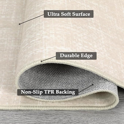 RUGSREAL Bedroom Area Rug 4x6 Modern Abstract Area Rug Stain Resistant Small Living Room Rug Contemporary Dining Room Rug Non-Slip Solid Rug Aesthetic Accent Floor Carpet for Kitchen Office, Cream