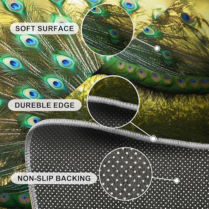 Peacock Rug 2x3-2x3 Rug, Wonderful Peacock Area Rugs for Bedroom, Nature Rugs for Living Room, Modern Style Washable Mat, Aesthetics Carpet - Peafowl Home Decor & Gifts
