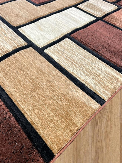 Area Rug Modern 5x7 Brown Geometry Soft Hand Carved Contemporary Floor Carpet Fluffy Texture for Indoor Living Dining Room and Bedroom Area