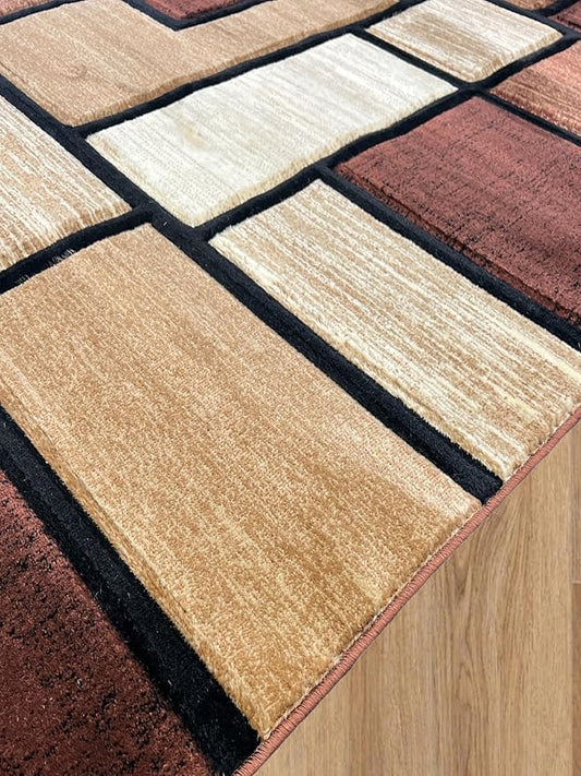 Area Rug Modern 5x7 Brown Geometry Soft Hand Carved Contemporary Floor Carpet Fluffy Texture for Indoor Living Dining Room and Bedroom Area