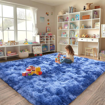 Shaggy Area Rugs for Living Room, Soft Shaggy Carpets for Living Room, Upgrade Anti-Skid Fuzzy Rugs for Kids' Room, Perfect Decor for Modern Home Tie Dye Blue 8x10 Feet