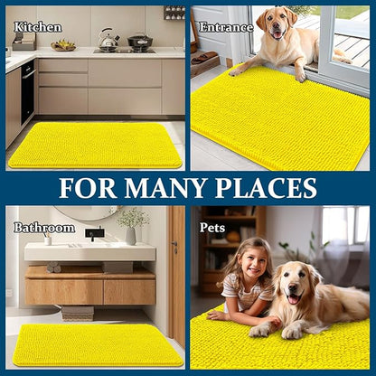 OLANLY Dog Door Mat for Muddy Paws 24x16, Absorbs Moisture and Dirt, Absorbent Non-Slip Washable Doormat, Quick Dry Chenille Mud Mat, Entry Indoor Entryway Carpet for Inside Floor, Lemon Yellow