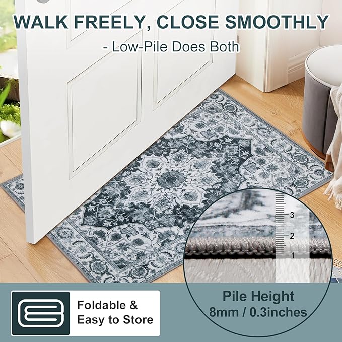 WILLSUN Washable Area Rugs, 9x12 Non-Slip Boho Large Area Rugs for Living Room, Bedroom, Machine Washable Vintage Rug, Indoor Floral Print Carpet for Home Decor, Kid & Pet Friendly Mat