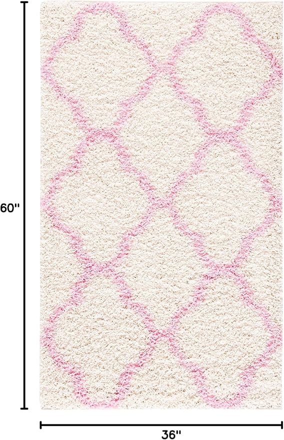 SAFAVIEH Dallas Shag Collection Accent Rug - 3' x 5', Ivory & Light Pink, Trellis Design, Non-Shedding & Easy Care, 1.5-inch Thick Ideal for High Traffic Areas in Foyer, Living Room, Bedroom (SGD257P)