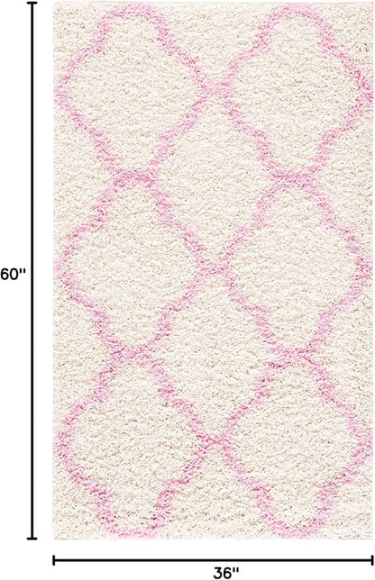 SAFAVIEH Dallas Shag Collection Accent Rug - 3' x 5', Ivory & Light Pink, Trellis Design, Non-Shedding & Easy Care, 1.5-inch Thick Ideal for High Traffic Areas in Foyer, Living Room, Bedroom (SGD257P)
