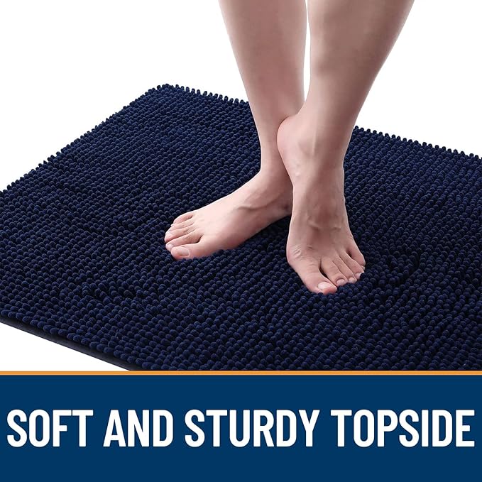 OLANLY Dog Door Mat for Muddy Paws 47x24, Absorbs Moisture and Dirt, Absorbent Non-Slip Washable Doormat, Quick Dry Chenille Mud Mat for Dogs, Entry Indoor Entryway Carpet for Inside Floor, Navy Blue