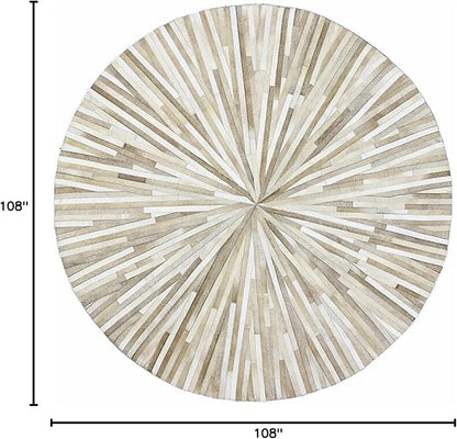 Faux Cowhide Round Area Rug | Non-Slip Leather Floor Carpet for Living Room, Bedroom, and Home Décor | Modern Stylish Accent Rug(Beige_9x9)