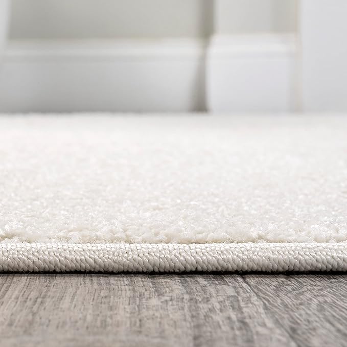 Eyely UES100T-214 Supersoft Haze Solid Low-Pile Indoor Runner Rug, Coastal, Bohemian, Minimalist, Classic, Casual for Bedroom,Kitchen,Living Room,Non Shedding,Easy-Washing, Cream, 2 X 14