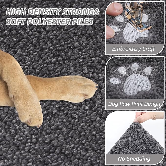 BEQHAUSE Dog Door Mat for Muddy Paws 24"x36" Dirt Trapper Absorbent Doormat Non Slip Entryway Rugs Washable Stain Resistant Welcome Floor Mat Soft Low-Profile for Front Back Door, Dark Grey