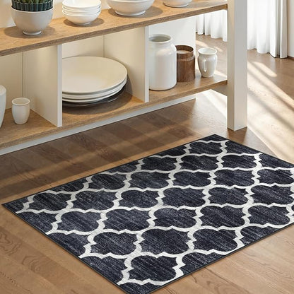 Lahome Black Entry Rug - 2x3 Washable Rugs Kitchen Rug Non-Slip Small Area Rug Throw Rugs Floor Carpet for Door Mat Indoor Entrance Entryway Bedrooms Laundry Room Decor (2’ X 3’, Black)