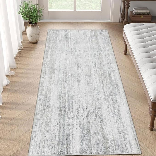 MUJOO Washable Runner Rug 2x6,Modern Abstract Area Rugs for Hallways Kitchen Bedroom Entryway Bathroom Laundry,Non Slip Carpet Long Mat Indoor,Low Pile Throw Rug Accent Neutral Grey
