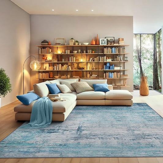 Abstract 6x9 Area Rug Washable Soft Non-Slip Carpet for Living Room Dining Room Bedroom Home Office - Abstract Teal/Grey