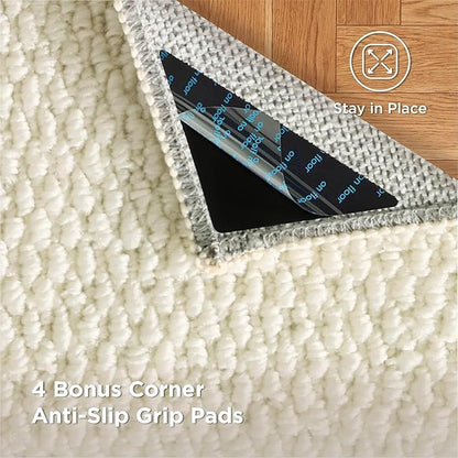 Bedsure 9x12 Faux Wool Area Rugs for Living Room, Machine Washable Carpet, Non-Slip Backing, Pet Friendly Throw Rug for Bedroom Dining Room, Linen