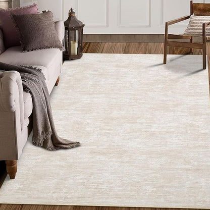 RUGSREAL 8x10 Washable Rug for Living Room Non-Slip Modern Abstract Area Rug Stain Resistant Large Bedroom Rug Contemporary Accent Throw Floor Carpet Solid Rug for Dining Room Home Decor, Beige