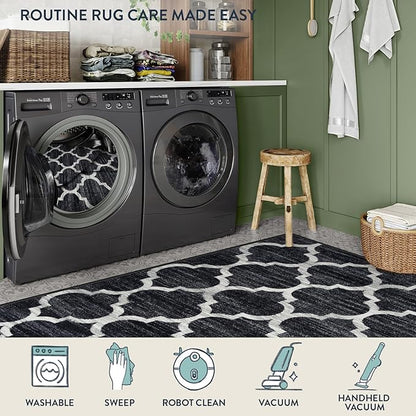 Lahome Moroccan Runner Rug 2'x6' Non Slip Black and White Hallway Runner Rug, Washable Small Kitchen Area Rug Laundry Room Carpet for Entryway Bedroom Bathroom (2' x 6', Black)