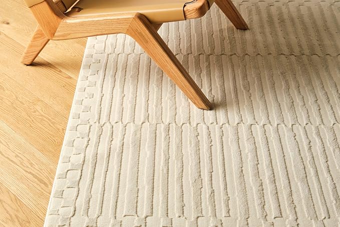 Revival Rugs Soloba 5'3"x7'10" Washable Area Rug for Living Room Bedroom - 100% Recycled Oeko-TEX Certified, Medium Pile, Beige, Cream