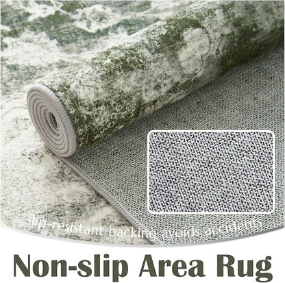jinchan Washable Area Rug 8x10 for Living Room - Soft Faux Wool Ultra-Thin Stain Resistant Non-Slip Distressed Vintage Floral Large Carpet for Bedroom,Dining Room,Home Office,Nursery(Green, 8'x10')