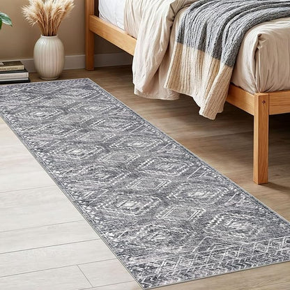 KILOCOCO Boho Kitchen Runner Rug 2x6 Washable Runner Rug Soft Runners for Hallways Non Slip Printed Distressed Laundry Room Rugs, Low-Pile Runners for Entryway Bedroom Living Room, Grey