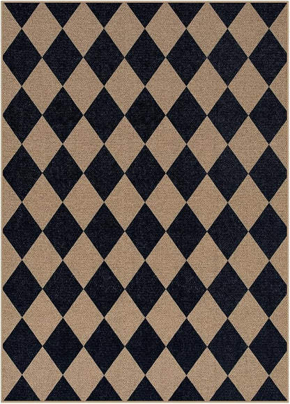 Lahome Checkered Easy Jute Outdoor Rug, 5x7 Area Rugs for Living Room Nature Large Dining Room Carpet, Farmhouse Outdoor Patio Non Slip Diamond Carpet for Home Office Bedroom Backyard Deck