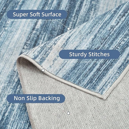 PADOOR Modern Abstract Runner Rug - 2x6 Washable Hallway Rugs, Ultra Soft Non-Slip Low Pile Floor Rugs for Hallway Entryway Kitchen Bedroom Bedside Laundry Room Blue