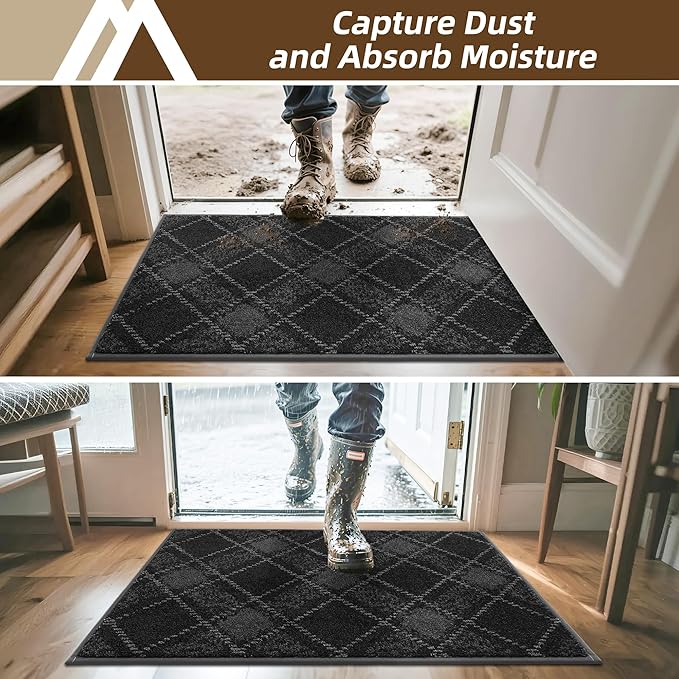 COSY HOMEER Plaid Door Mat 20" x 32",Dirt Trapper Entryway Rugs,Non-Slip Washable Farmhouse Doormat,Low Profile Welcome Mats for Paws Dark Grey