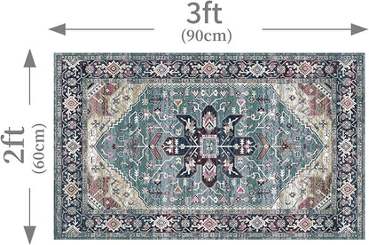 Enkor Area Soft Rugs 2x3 Washable Non Slip Boho Small Floor Entryway Rugs for Living Room Bedroom, Vintage Style Farmhouse Mat for Kitchen Purple & Green
