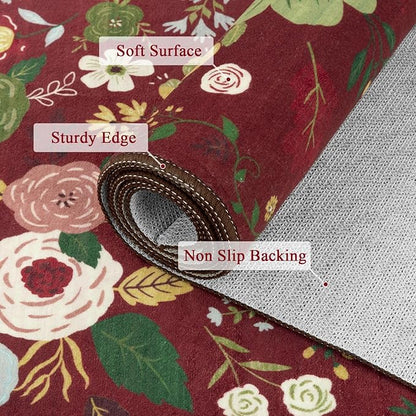 U'Artlines 3x5ft Colorful Red Christmas Floral Rug,Non Slip Washable Area Rug Ultra Soft Low Pile Boho Small Carpet for Living Room, Bedroom, Dining Room,Farmhouse,Office