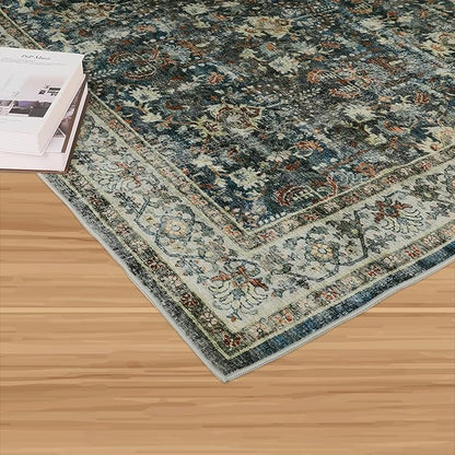 Dripex Vintage Washable Area Rug - 5x8 Distressed Rugs for Living Room Bedroom Oriental Medallion Floral Print Carpet Low-Pile Indoor Soft Non-Slip Accent Rug Farmhouse Office Home Decor