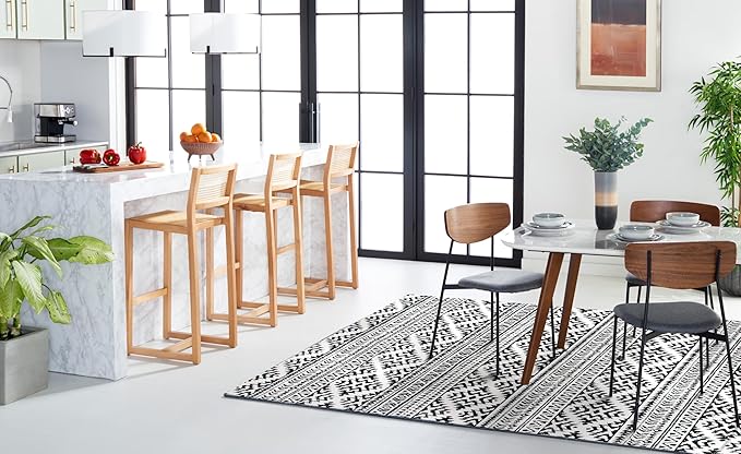 SAFAVIEH Tulum Collection Area Rug - 8' Square, Ivory & Black, Moroccan Boho Tribal Design, Non-Shedding & Easy to Clean, Ideal for Living Room, Bedroom, Dining Space (TUL272B)