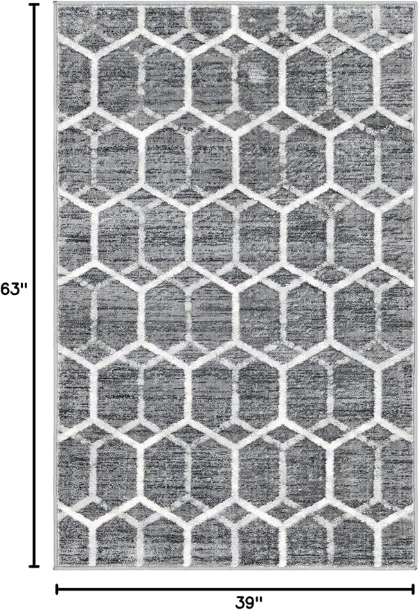 Rugs.com Lattice Trellis Collection Rug – 3' x 5' Gray Low-Pile Rug Perfect for Living Rooms, Large Dining Rooms, Open Floorplans