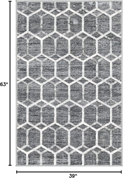 Rugs.com Lattice Trellis Collection Rug – 3' x 5' Gray Low-Pile Rug Perfect for Living Rooms, Large Dining Rooms, Open Floorplans