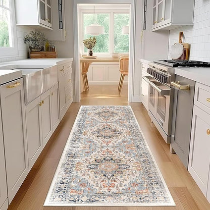 Enkor Runner Rugs for Hallway, 2.6x8 Washable Soft Non Slip Floor Rugs for Kitchen, Modern Mat for Living Room Bedroom Entryway Orange & Black