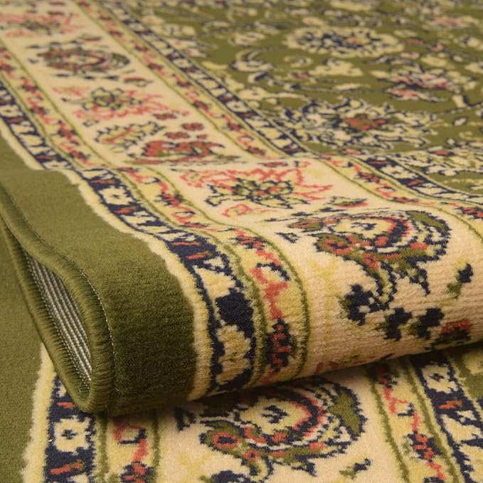 Rugs.com Yasmin Collection Rug – 10 Ft Runner Green Medium Rug Perfect for Hallways, Entryways