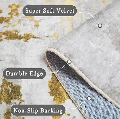 vivorug Runner Rug 2'x7' Machine Washable Non-Slip Runners for Hallways Kitchen Entryway Laundry Room Modern Abstract Carpet Hallway Runner Grey/Mustard