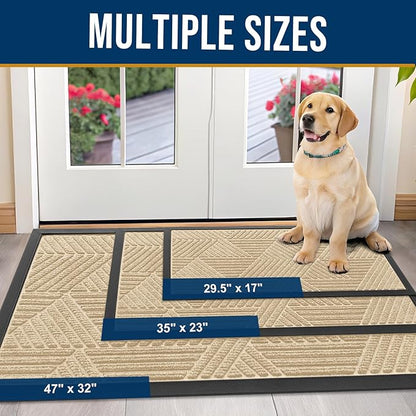 Kitinjoy Front Door Mat Outside Entrance, Sturdy Natural Dirt Trapper, Heavy Duty Rubber Doormat, Low Profile Non-Slip Backing, Easy Clean Floor Mat for Indoor Outdoor Entry, 47X32 Inch, Beige