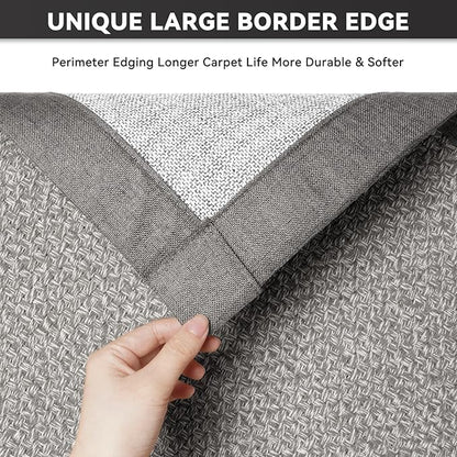 Washable Area Rug 6x9 Large Jute Like Rug for Living Room, Soft Non Slip Rugs Carpet for Dining Room Bedroom Cotton Boho Woven Braided Rugs Home Office Decor, Grey