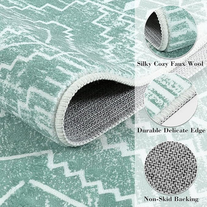 Wonnitar Moroccan Kitchen Runner Rug Washable Non-Slip, 2'6"x10' Mint Green Hallway Rugs, Boho Long Runner Rug for Entryway, Low Pile Soft Runner for Bathroom Laundry Entrance (Mint Green,2'6"x10')