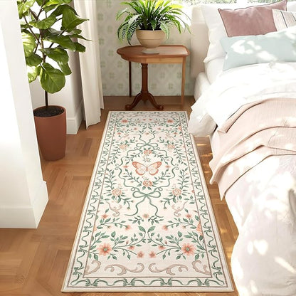 GarveeHome Washable Runner Rug 2x6 Non Slip Hallway Runners Stain Resistant Low Pile Floral Runner Rugs for Kitchen Soft Long Entryway Runner Rugs Beige Boho Throw Carpet for Bedroom Nursery, 2x6