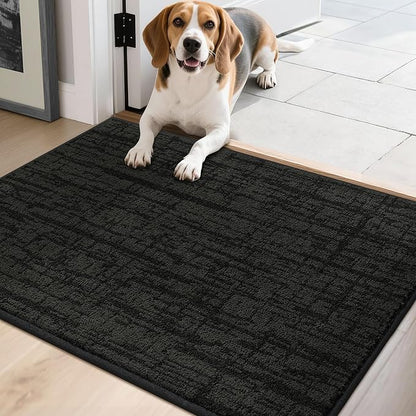 COSY HOMEER Door Mat,Dirt Trapper Entryway Rugs 20"x32",Non Slip Washable Entrance Mats,Absorbent Welcome Mat,Low Profile Dog Door Mats for Front Back Doomats and Wet Shoes,Black