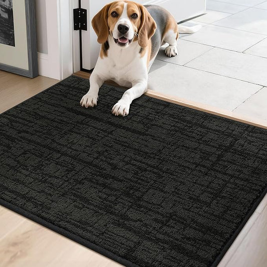 COSY HOMEER Door Mat,Dirt Trapper Entryway Rugs 20"x32",Non Slip Washable Entrance Mats,Absorbent Welcome Mat,Low Profile Dog Door Mats for Front Back Doomats and Wet Shoes,Black