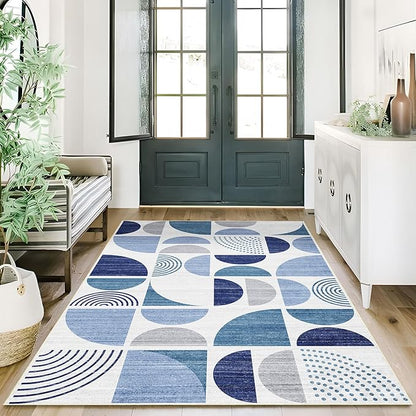 MUJOO 3x5 Rug Washable,Blue Boho Area Rugs for Bedroom Entryway Living Room Bedside,Small Throw Floor Carpet Non Slip Soft Indoor Modern Abstract Navy Blue